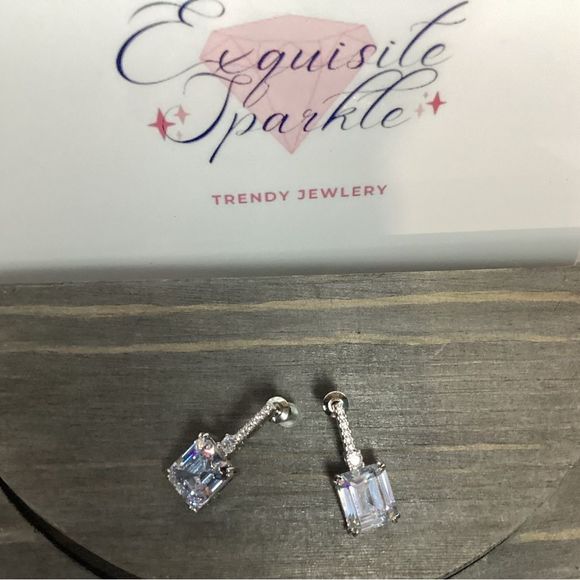 Stunning Asscher Cut  Diamond Post back Drop Earrings💎 - Picture 11 of 15